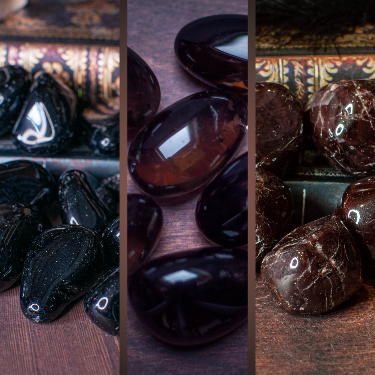 Quartz Fumé, Obsidienne et Grenat | Lot de 3 pierres - Les pierres du Capricorne