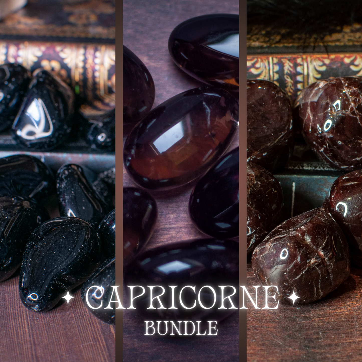Quartz Fumé, Obsidienne et Grenat | Lot de 3 pierres - Les pierres du Capricorne