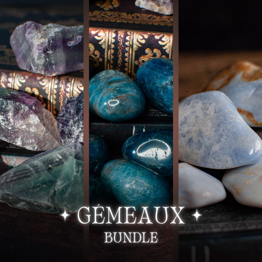 Fluorite, Apatite et Calcédoine bleue | Lot de 3 pierres - Les pierres du Gémeaux