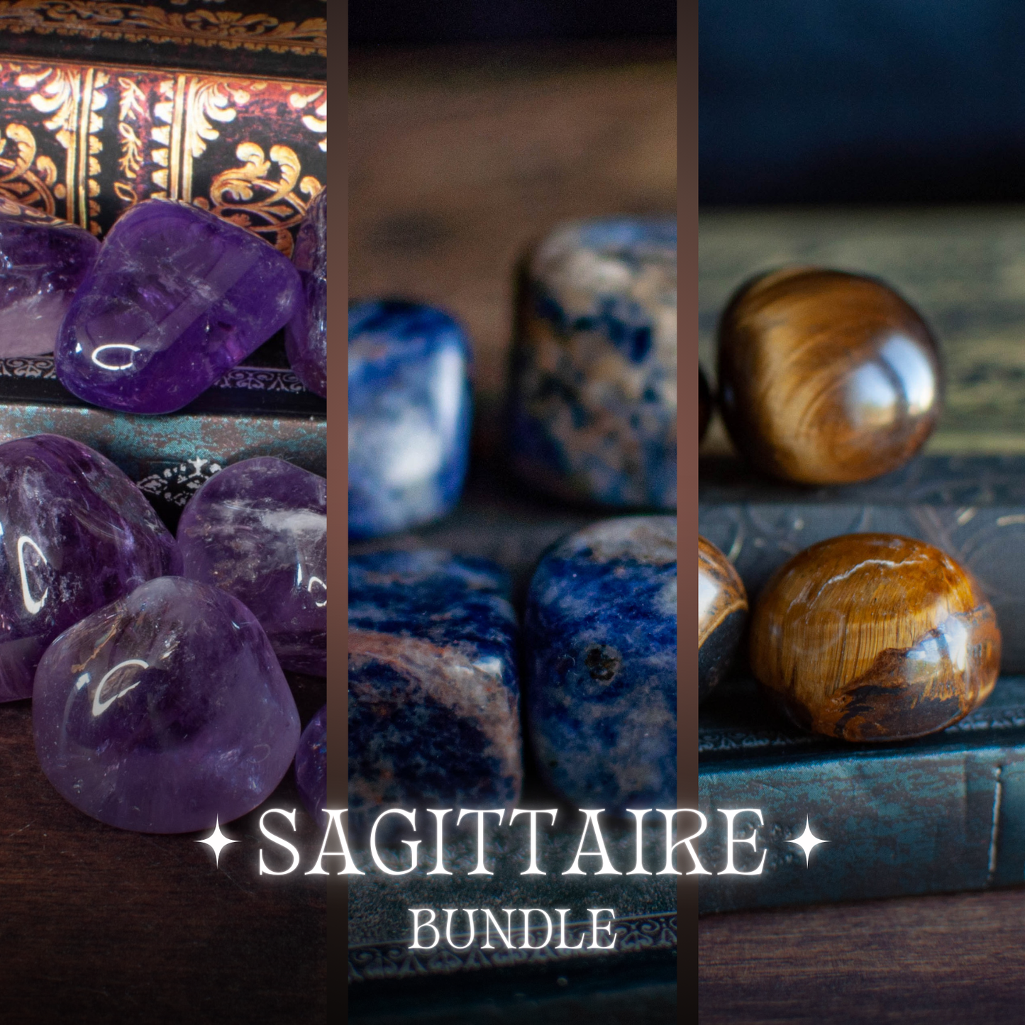 Améthyste, Sodalite et Oeil de tigre | Lot de 3 pierres - Les pierres du Sagittaire